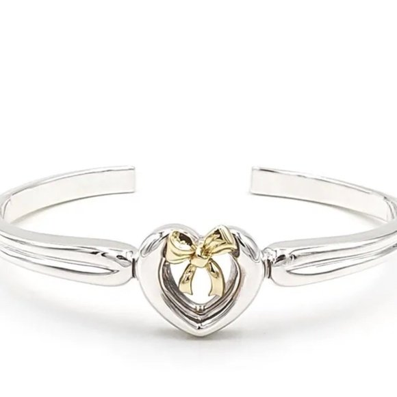 tiffany & co heart bangle silver and gold ribbon Cuff
